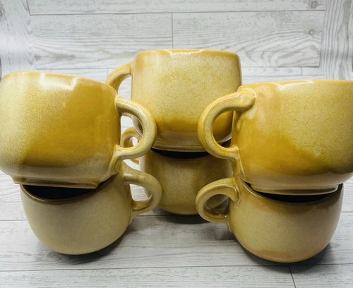 Set of 6 Frankoma Plainsman Coffee Mugs 4C Desert Gold Brown Vintage Pottery