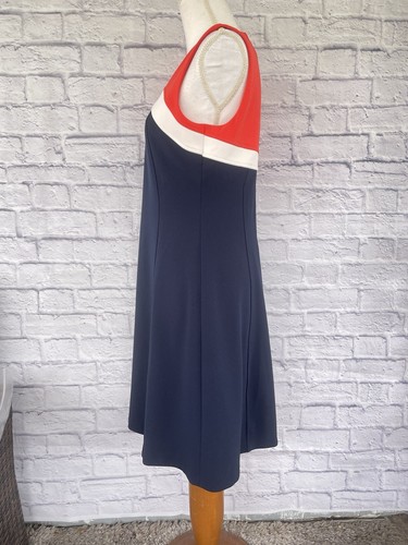 TOMMY HILFIGER Elegant Color Block Sheath Dress Navy Blue/Orange Size 8 - Picture 3 of 10