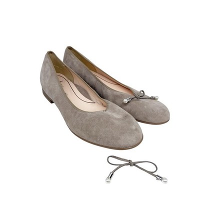 Ara Women's Taupe Suede Bow Detail Ballet Flats Shoes Size 8.5