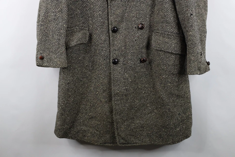 Vtg 60s Streetwear Mens 38R Thrashed Rainbow Fleck Wool Tweed Trench Coat USA - Image 3 of 4