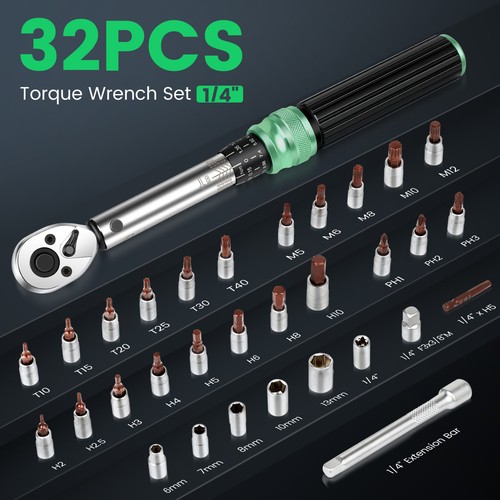 ✅32 PCS Torque Wrench Set Professional Torque Wrench 1/4" 3/8" Socket 2.5-20Nm - Picture 4 of 13
