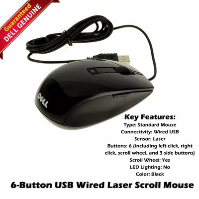 Dell New Black Premium 6-Button USB Laser Scroll Mouse V7623 J660D