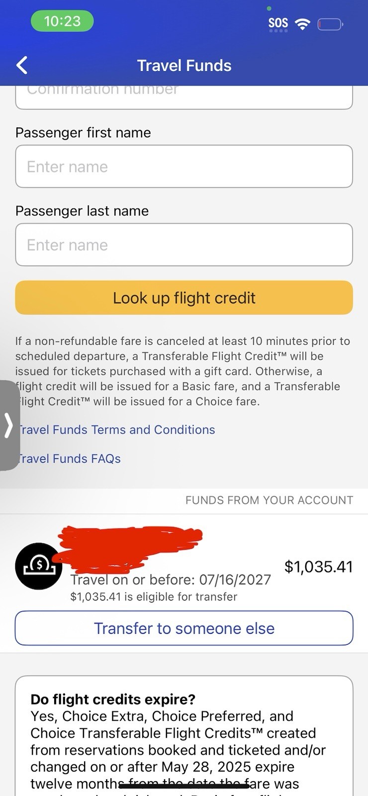 southwest travel credit 