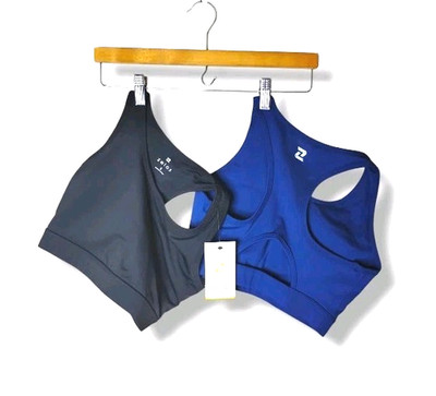 Zelos 2-Pack Sports Bra Black + Blue Medium Impact Built-In Bra Yoga NWT Small