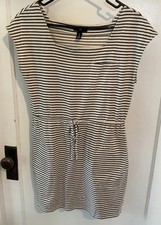 Gap Dress Short Length Black Cream Striped Short Sleeve Square Neckline Sz S