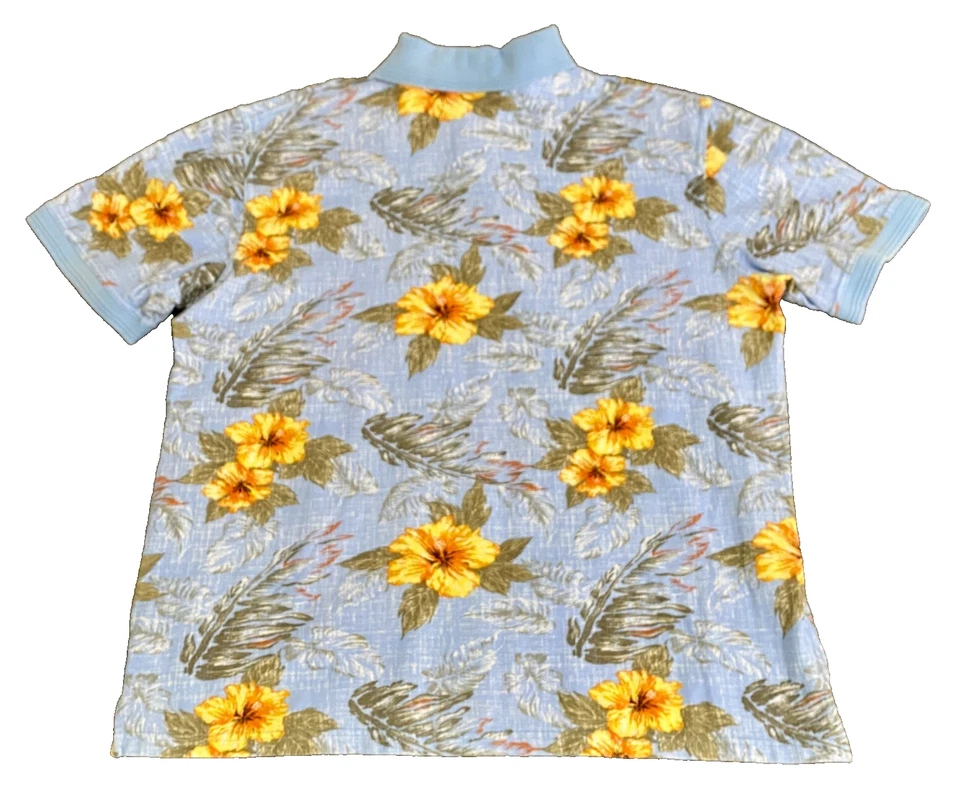Camisa Polo Windham Pointe Para Hombre Talla L Azul Claro Amarillo Hawaiano Floral Foto 4 de 4