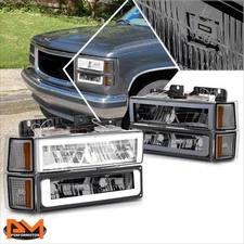 For 94-00 Chevy C/K Pickup Suburban Tahoe Square LED DRL Headlights Smoked/Amber