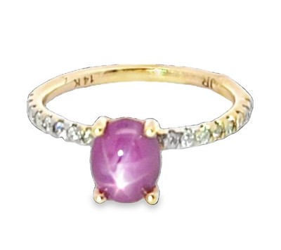 Star Ruby Genuine Gemstone Diamond ,18 kt yellow Gold Engagement Ring RFK,545
