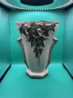 Vintage McCoy Pottery Ivy Vase Gold Trim Handles Cream Green Art Pottery USA