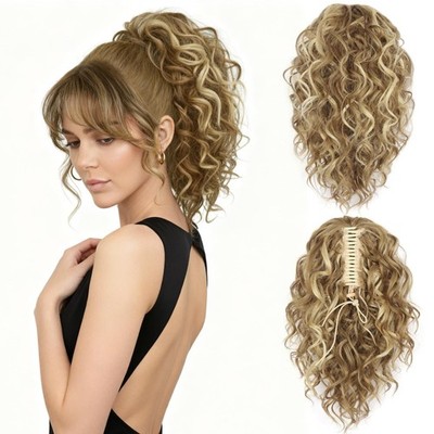 12 Inch Blonde  - Curly, Claw Clip Ponytail Extension, 18C-195H002