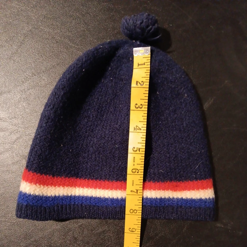 Gorro vintage años 70 Devise et Gay Grenoble 100 % lana azul marino con rayas rojas blancas Foto 3 de 4