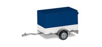 Herpa 051576-006 - 1:87 Pkw PlanenanhäNger 1-Achs, Blau/Weiß - Neu