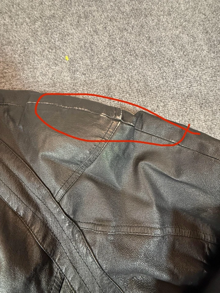 Chaqueta de Cuero Duncan Row Para Hombre Grande Negra Bombardero Estilo Vintage Envejecido Años 90 Foto 3 de 4