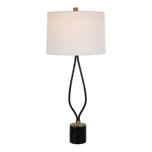 Uttermost Separate Contemporary Iron Metal and Fabric Table Lamp in Black/White - Picture 1 of 7