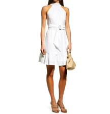 MICHAEL KORS $140 HALTER NECK EYELET WHITE DRESS XSM NWT