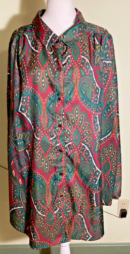 Chemisier Femme Vintage Roaman's Taille C2 (4X/5X) - Motif Paisley Multicolore - Manches Longues