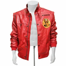 The Karate Kid Johnny Lawrence Cobra Kai Red Leather Jacket Halloween Costume 