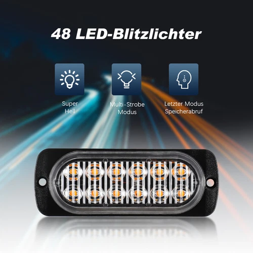 4Stk GELB 12LED Auto Frontblitzer Warnleuchte LKW Strobe Licht Blitzlicht 12/24V - Bild 7 von 12