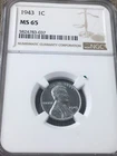 1943 Lincoln Steel Cent 1C  NGC MS65
