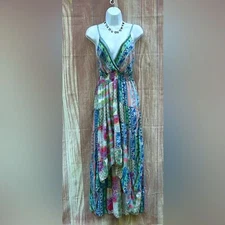 Luisa vintage Silk size M patchwork floral paisley handkerchief hem flowy