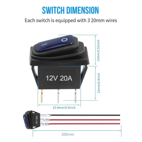 5x 12v Rocker Toggle Switch Waterproof SPST 3 Pin On Off Blue LED Car Boat C452 - Picture 6 of 7