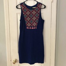 GIANNI BINI Navy Blue Embroidered Aztec Sleeveless Sheath Dress Women’s M Medium