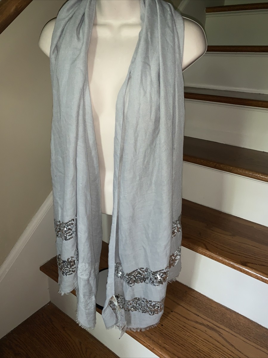New Chicos Gray Hat Scarf Sequins Silver Sequin Scarf, Sequin Neck Scarf ,winter Sequin Narrow  main image 4