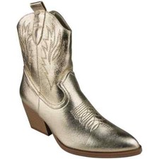 Womens Western Ankle Cowboy Boots Shoes Ladies Zip Heel Gold Silver Festivals