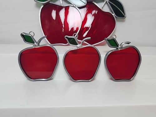 Lot of 4 Red Apple Sun Catcher Leaded Stained Glass Teacher Gifts 5.5" H 2.5" H - Picture 4 of 8