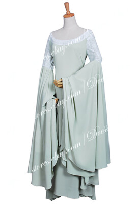 The Lord of the Rings Cosplay Arwen Costume Light Green Robe with Wide  Sleeves