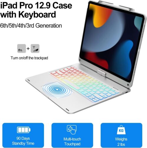 Für iPad Pro 12.9 6./5./4./3. Gen Touchpad Tastatur Hülle mit 360° Drehbar - Bild 29 von 34