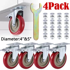 4 Pack 5" & 4" Caster Wheels Swivel Plate Polyurethane Wheels Heavy Duty Wheels