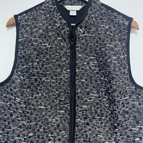 Christopher Banks Vest Womens XL Black Metallic Sleeveless Outerwear Zip Jacket - Picture 3 of 12