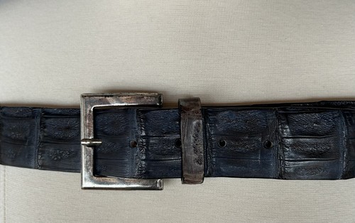 UNISEX GENUINE ALLIGATER HAND PAINTED BLUE MADE IN ITALY DESIGNER BELT - Picture 6 of 8