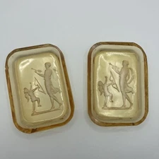 Pair of Amber Czech Bohemian Glass Intaglio Salt Dip Cupid & Venus