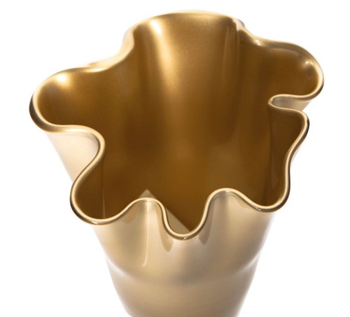 Vase Glas gewellt gold metallic Glasvase Blumenvase mundgeblasen Signature - Imagen 3 de 4