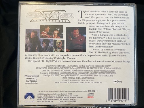 Phillips CDi Movies Star Trek VI VCD Movies Video CD Rare! - Photo 2/4