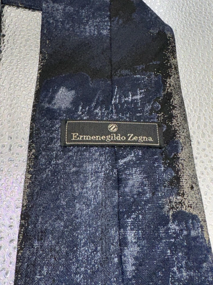 Ermenegildo Zegna Silk Tie Mens Navy Blue Black Floral Necktie Made in Italy - Image 4 of 4