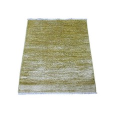 2'10"x2'10" Green Plain Solid Pattern Hand Knotted Ghazni Wool Mat Square Rug