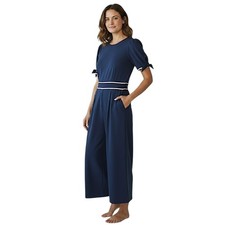 Eliza J Jumpsuit 4P Wom Navy Blue Wide Leg Puff Sleeve Cropped Culottes Palazzo