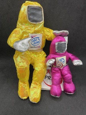 1997 Intel Pentium Inside Clean Suit Bunny People Yellow & Purple Plush Lot Of 2