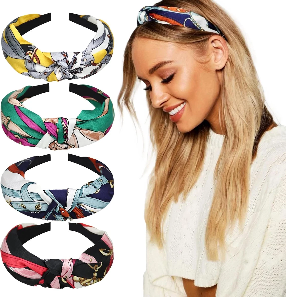 Yariew 20 Fasce Per Capelli Donna Stile Bohémien - Elastici Con Nodo E Fantasia Leopardata, Morbide In Chiffon, Diametro Regolabile 10-32 Cm, Larghezza 5.3 Cm, Cucite A Mano - 5