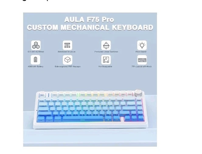 AULA F75 Pro Wireless Mechanical Keyboard,75% Gasket Hot Swappable Custom Key... - Image 2 of 3