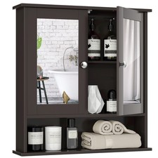 Costway Wall Mount Mirror Cabinet Bathroom Medicine Cabinet Organizer Brown