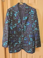 Sandwich Isle Blazer Jacket Mens Sz 40L Awesome Blue Geometric Abstract VTG 60's