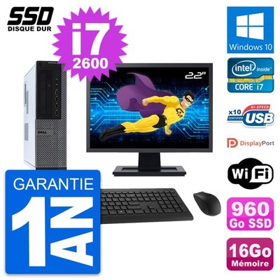 PC DELL 990 Dt Bildschirm 22 '' Intel Core i7-2600 RAM 16Go SSD 960Go Windows 10