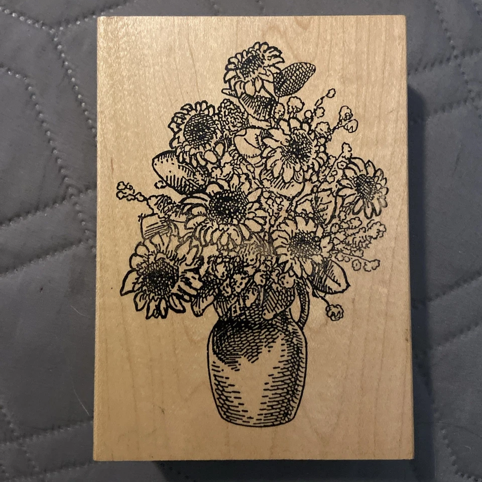 Lote de 4 estampillas grandes de goma montadas en madera con temática floral Foto 4 de 4