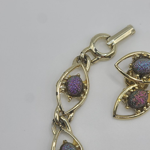 Pendientes Pulsera Vintage Pavo Real Oil Slick 7.5" Firmados LEER - Imagen 3 de 19