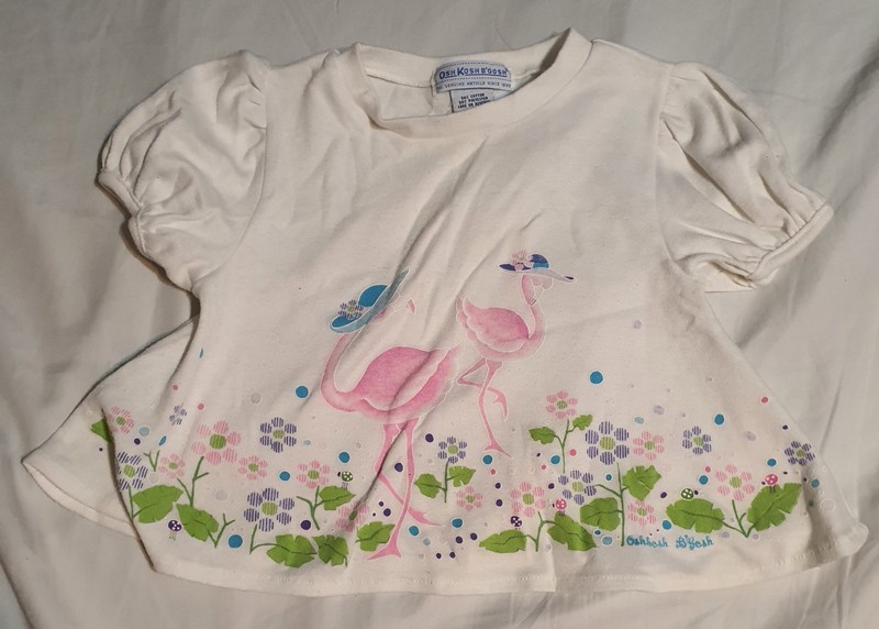 Vintage Osh Kosh girl's SS top, flamingo theme. . Sz.5.  VGUC..  Made in USA