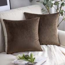 Dark Coffee Velvet Throw Pillow Covers 18x18 Taupe Neutral Soft Decorative Solid